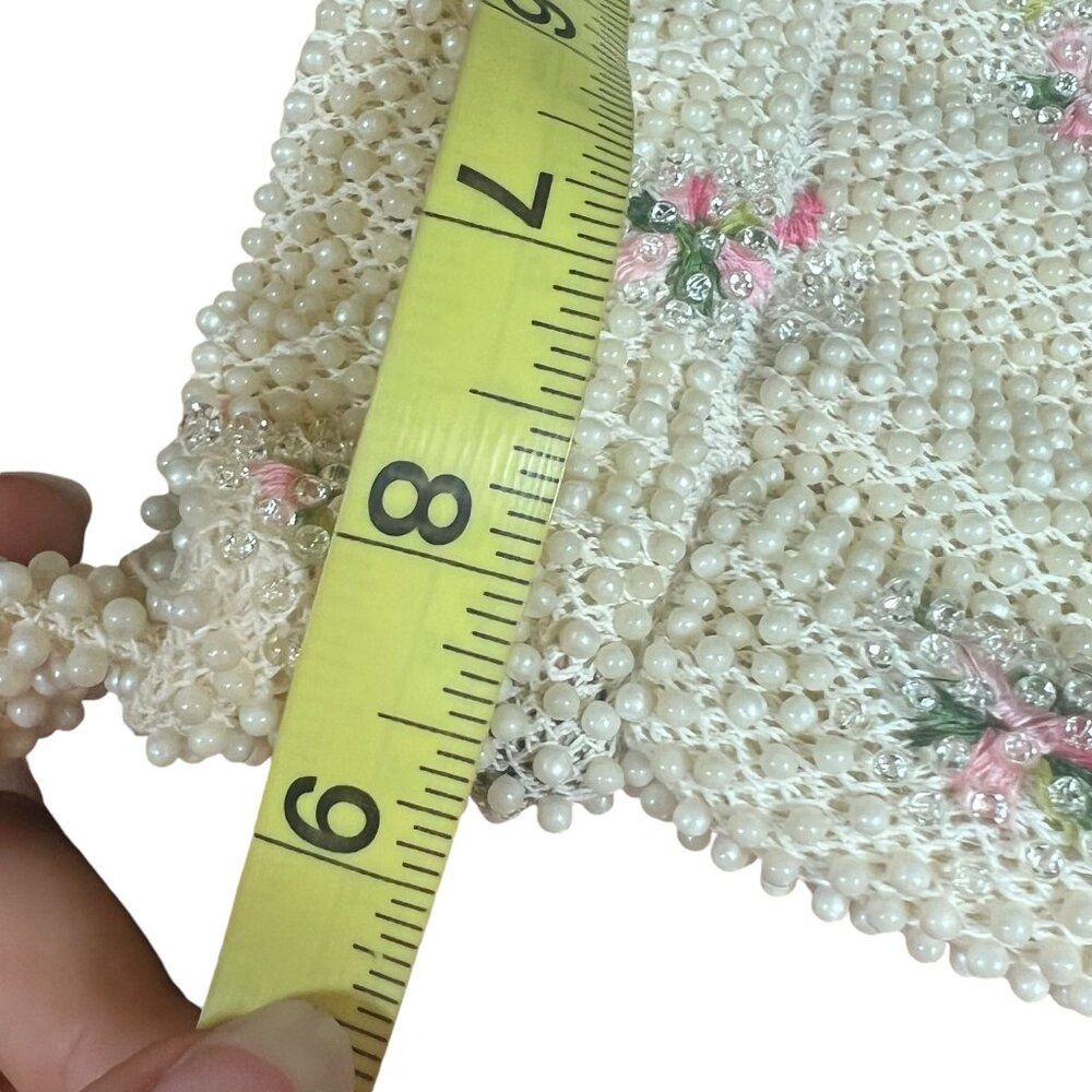 Vintage 50s White Beaded Floral Handbag - Picture 4 of 5